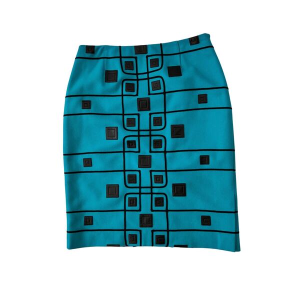 Carlisle Dresses & Skirts - Carlisle Skirt Pencil Wool Blend Turquoise Black Geometric Raised Pattern Size 8